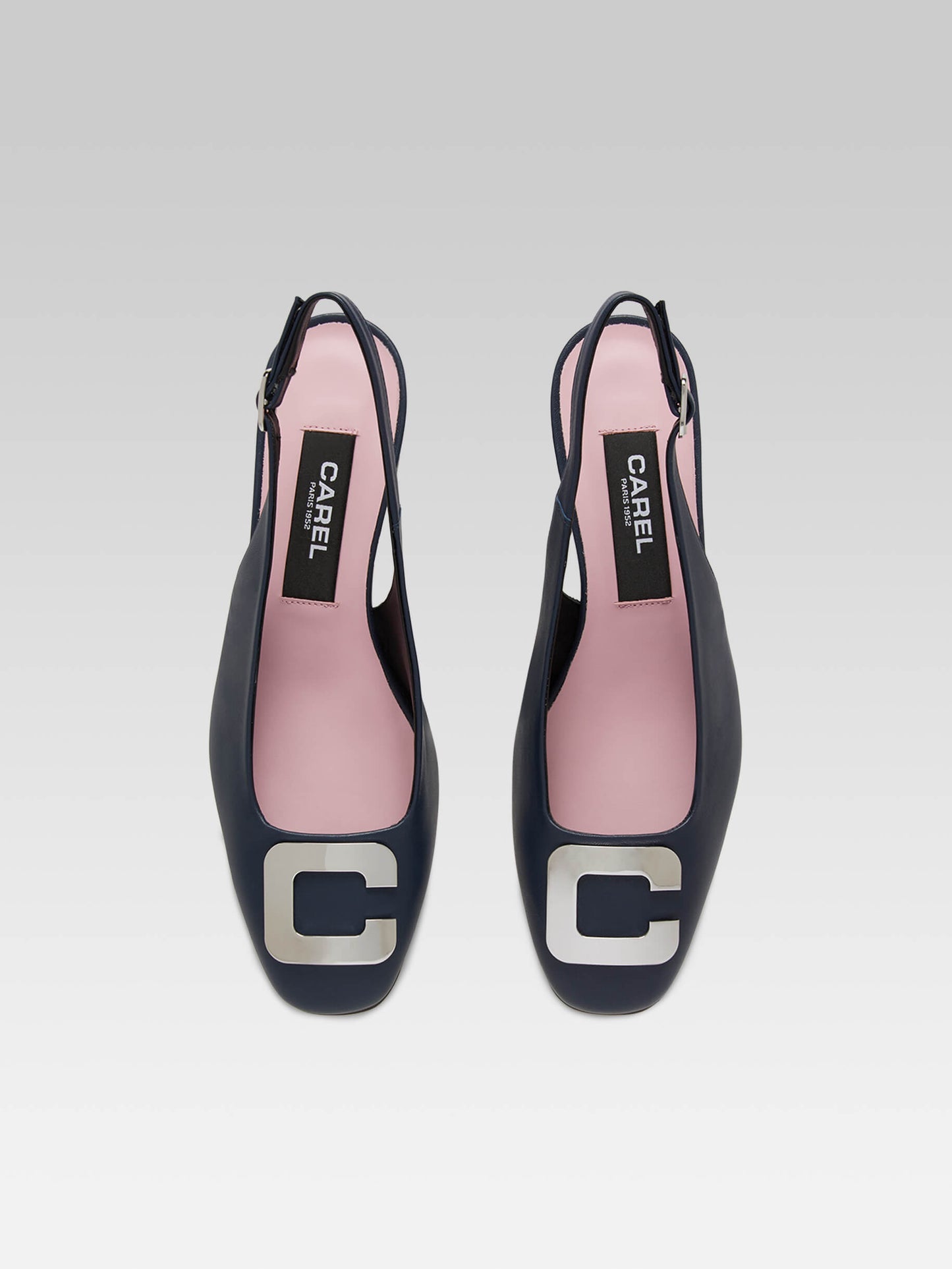 Coquelicot - Navy blue leather slingback with C logo