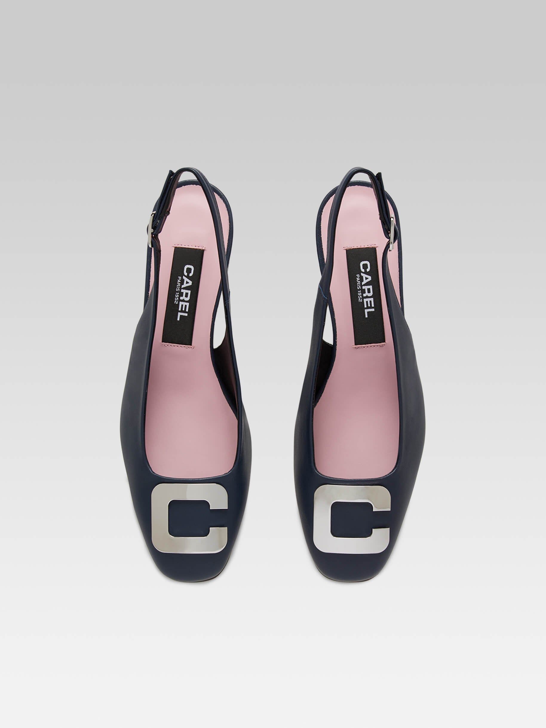 Coquelicot - Navy blue leather slingback with C logo - Image number 3