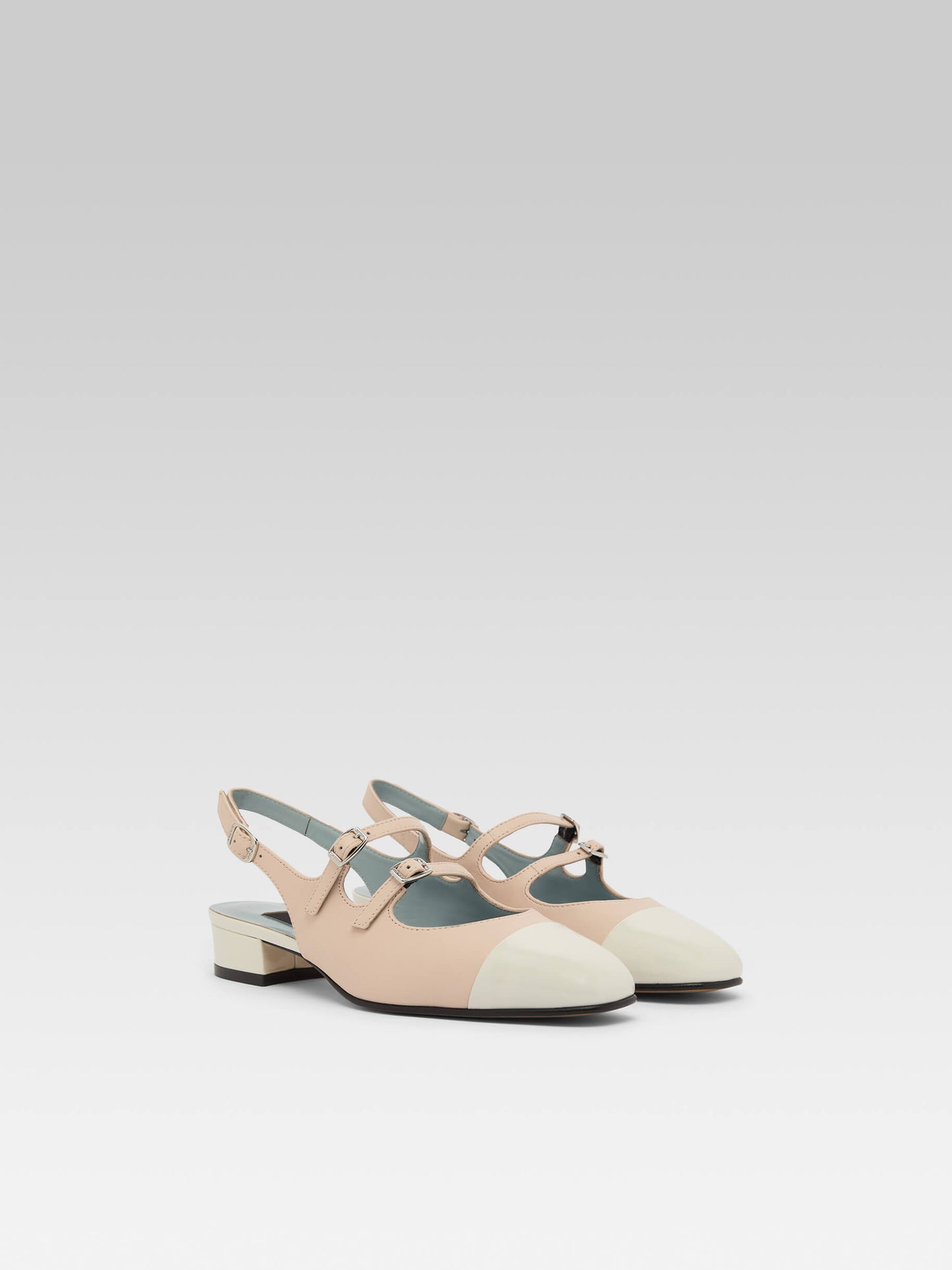 Abricot - Nude leather and beige patent leather slingback Mary Janes