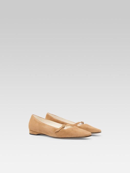 Emilie - Hazelnut suede leather ballet flats - Image number 3