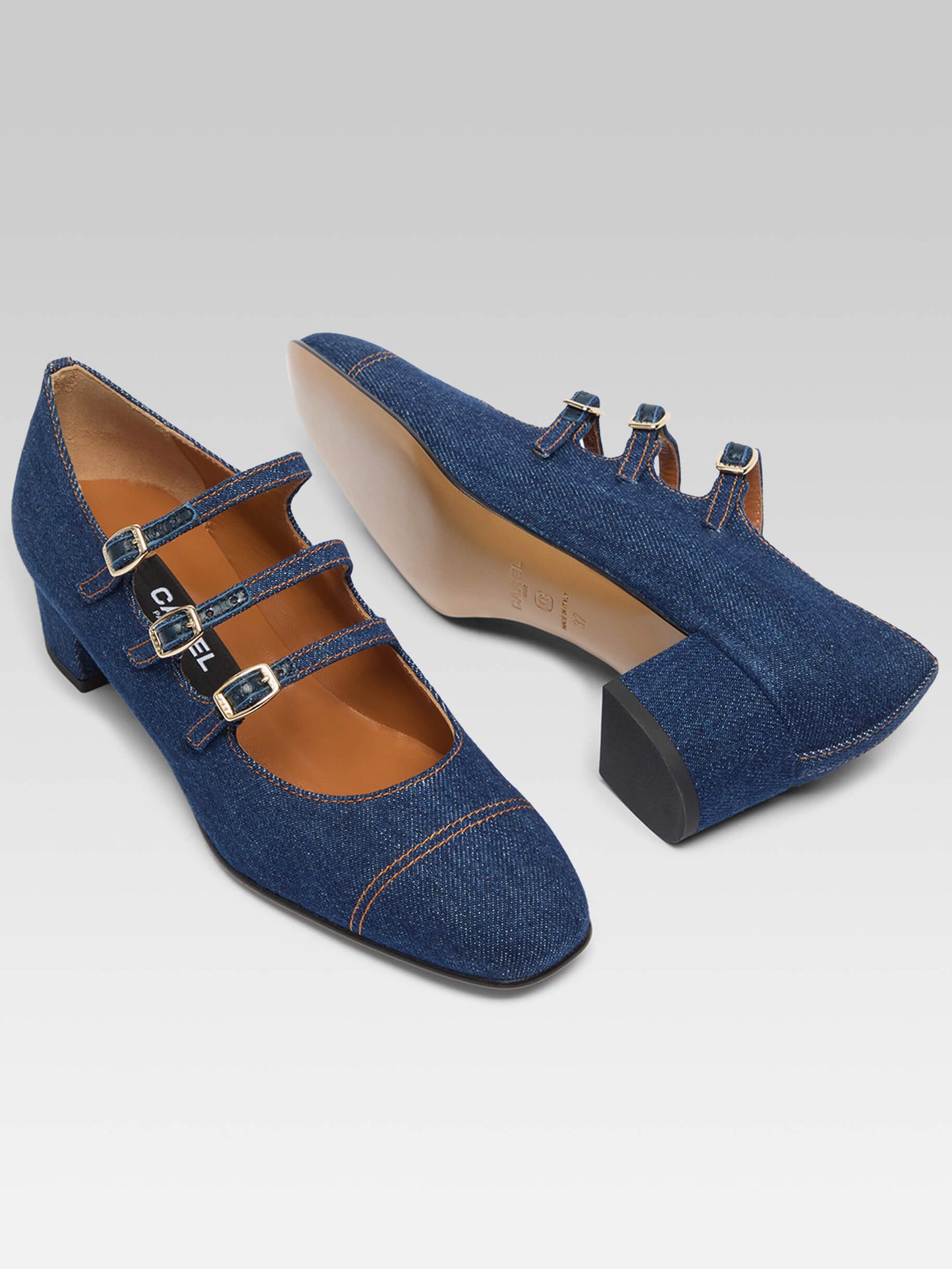 Kina - Raw denim fabric Mary Janes pumps