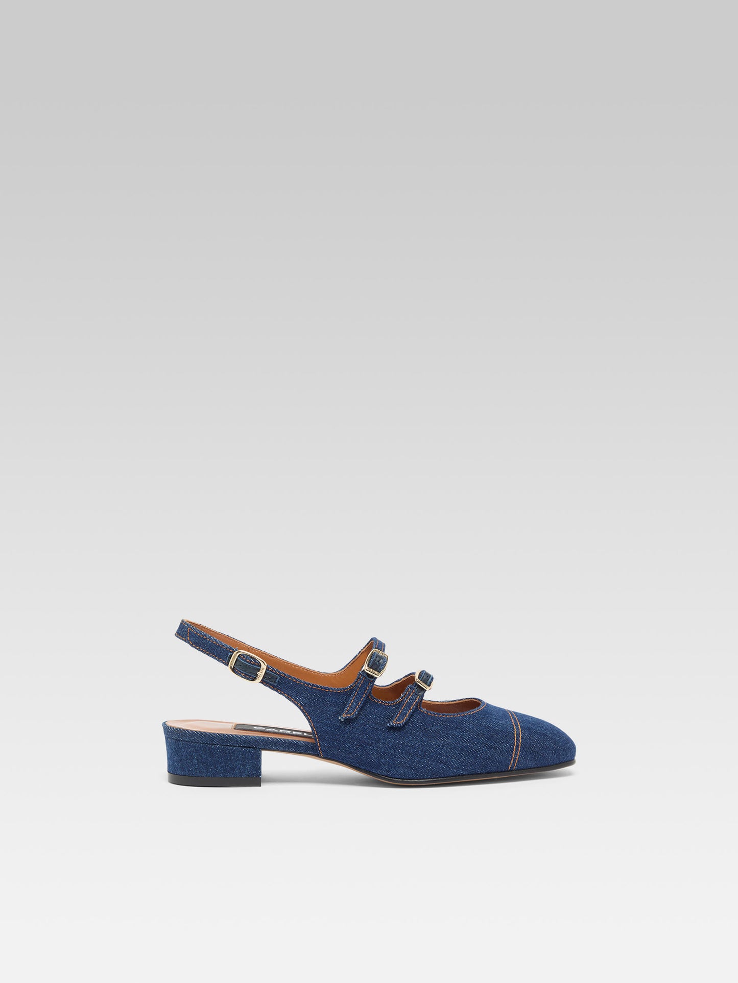 Peche - Raw denim fabric slingback Mary Janes