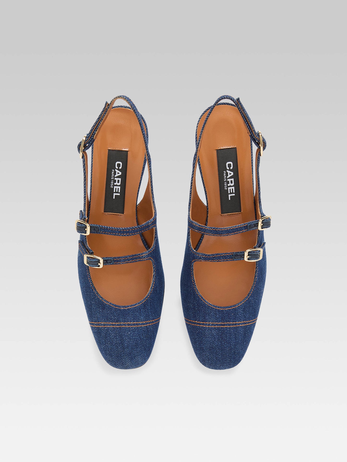 Peche - Raw denim fabric slingback Mary Janes