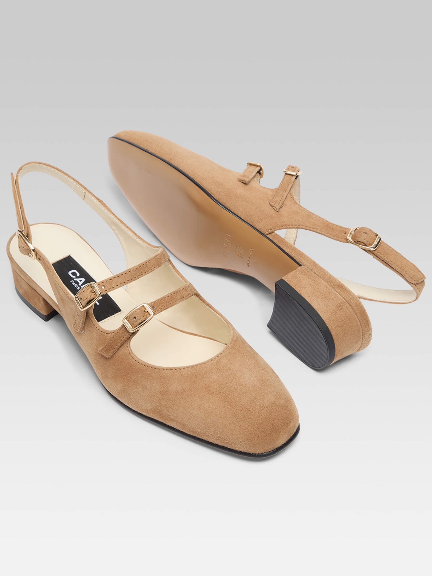 Peche - Hazelnut suede leather slingback Mary Janes