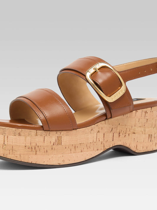 Francine - Cognac leather platform sandals - Image number 3