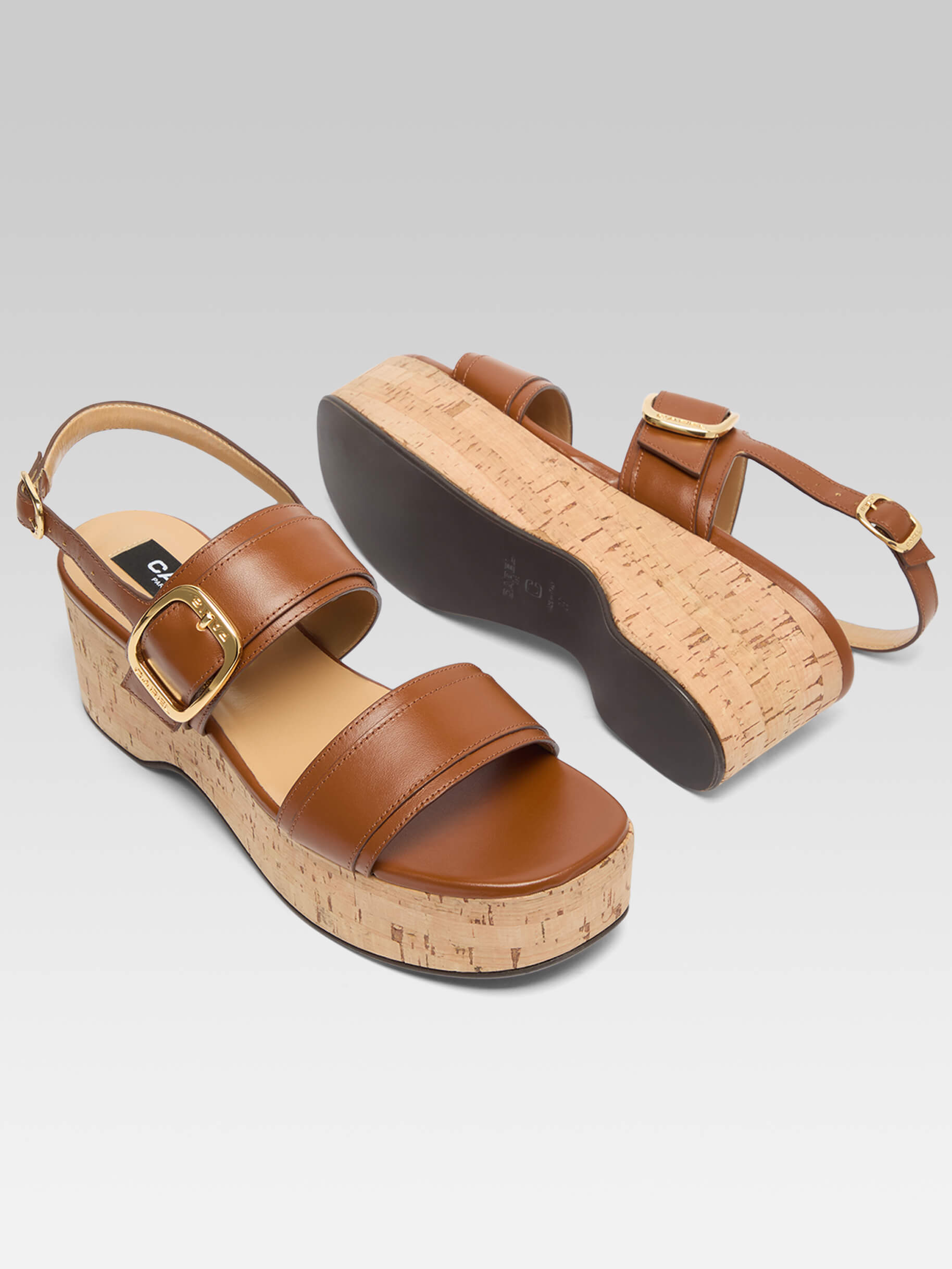 Francine - Cognac leather platform sandals - Image number 5