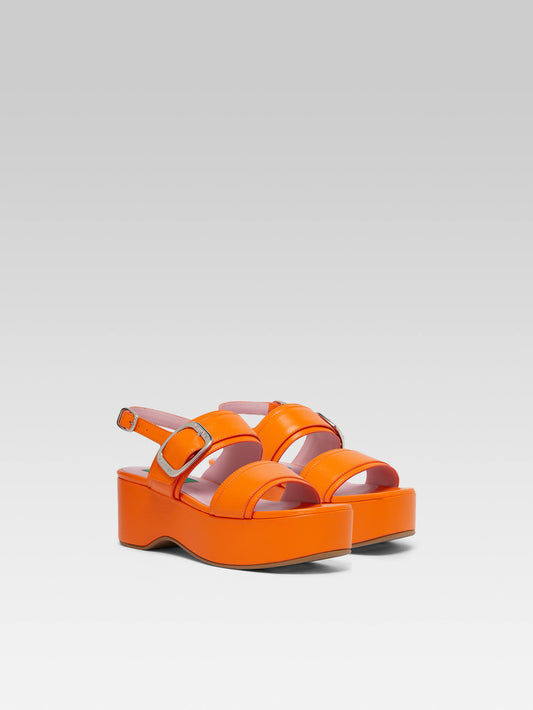 Francine - Upcycled orange leather platform sandals - Image number 3