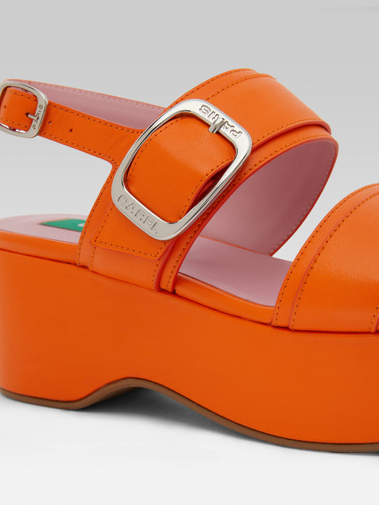 Francine - Upcycled orange leather platform sandals - Image number 4