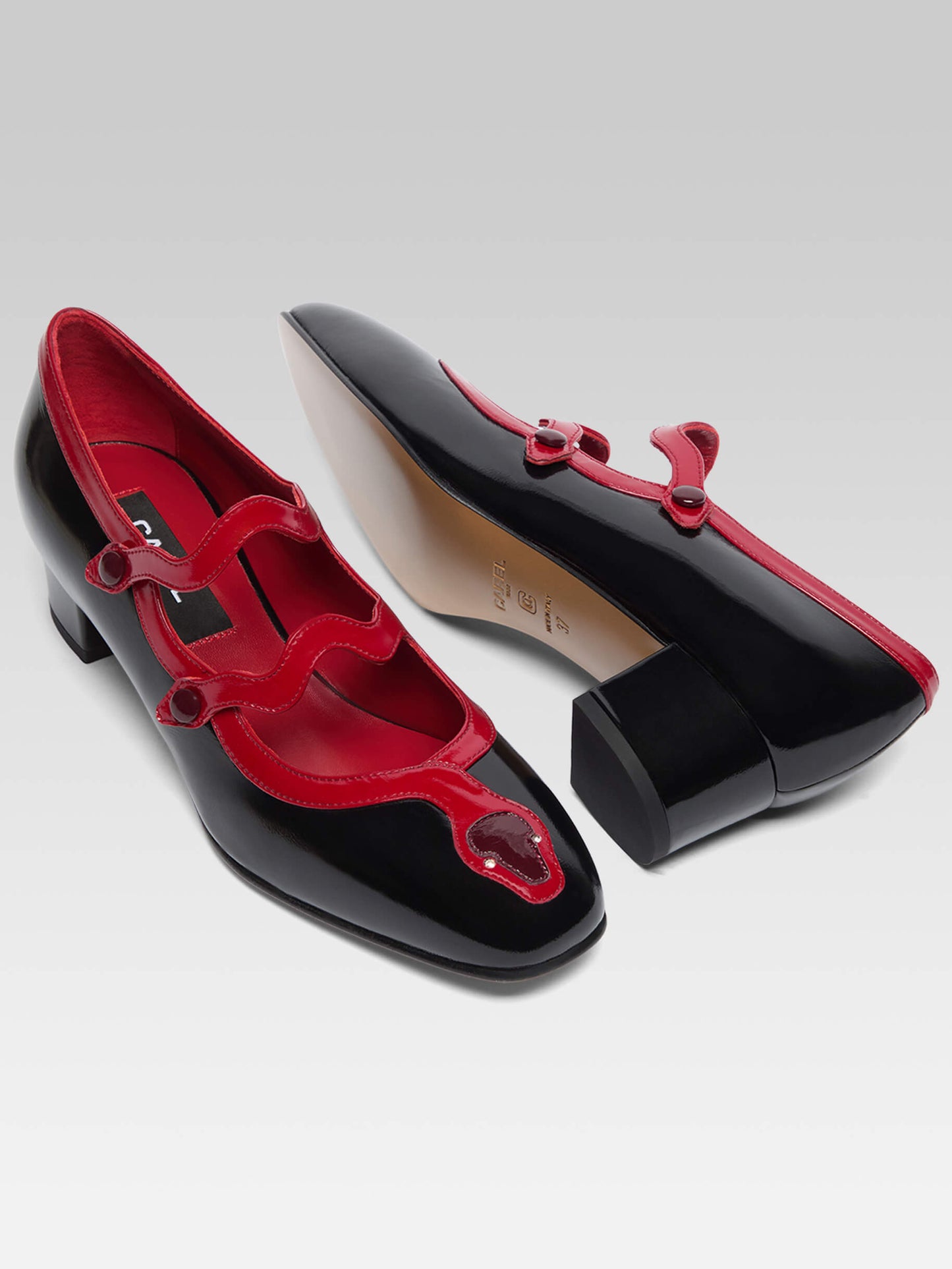 Kina - Black and red patent leather snake Mary Janes pumps