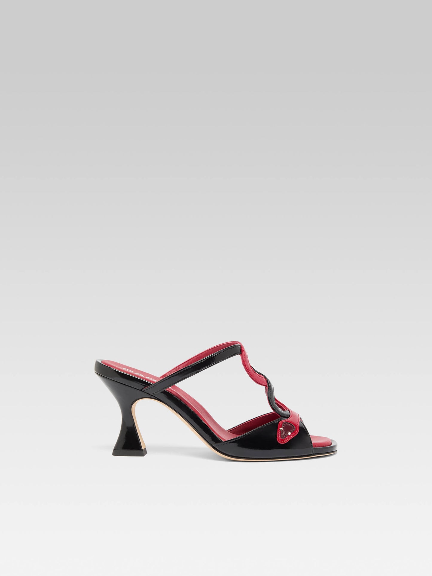 Naja - Black and red patent leather snake heel mules