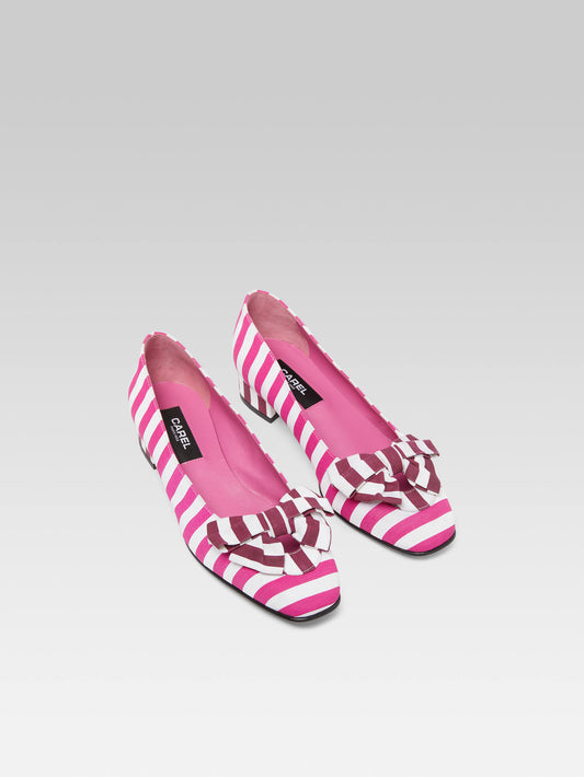 Princesse - Burgundy, pink and white bayadere fabric ballet flats - Image number 2