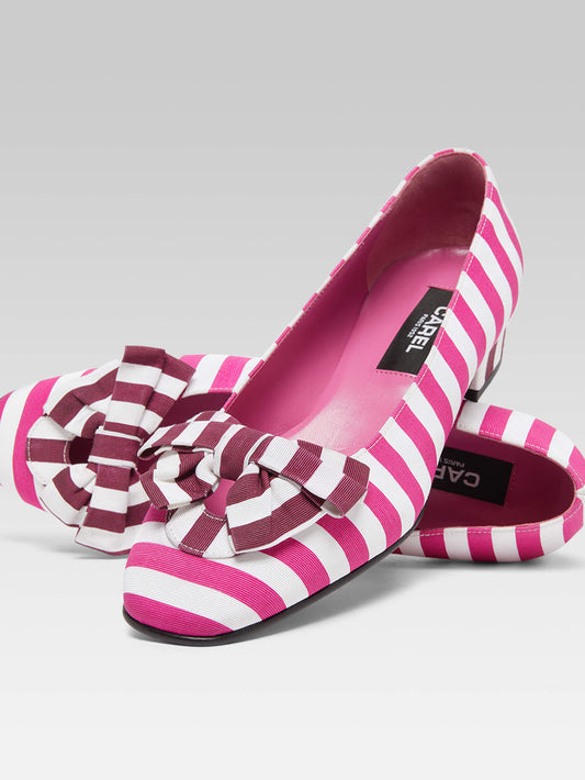 Princesse - Burgundy, pink and white bayadere fabric ballet flats - Image number 5