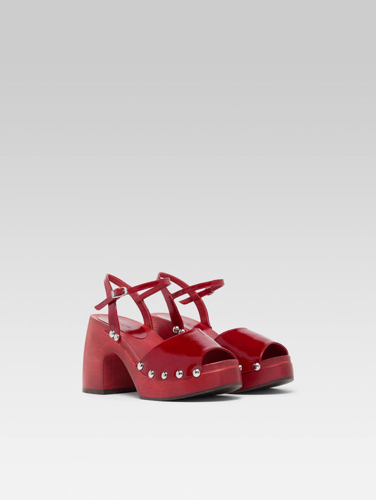 Laly - Sabots cuir verni rouge - Image numéro 3