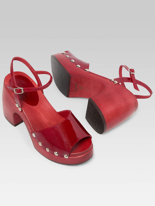 Laly - Sabots cuir verni rouge - Image numéro 5