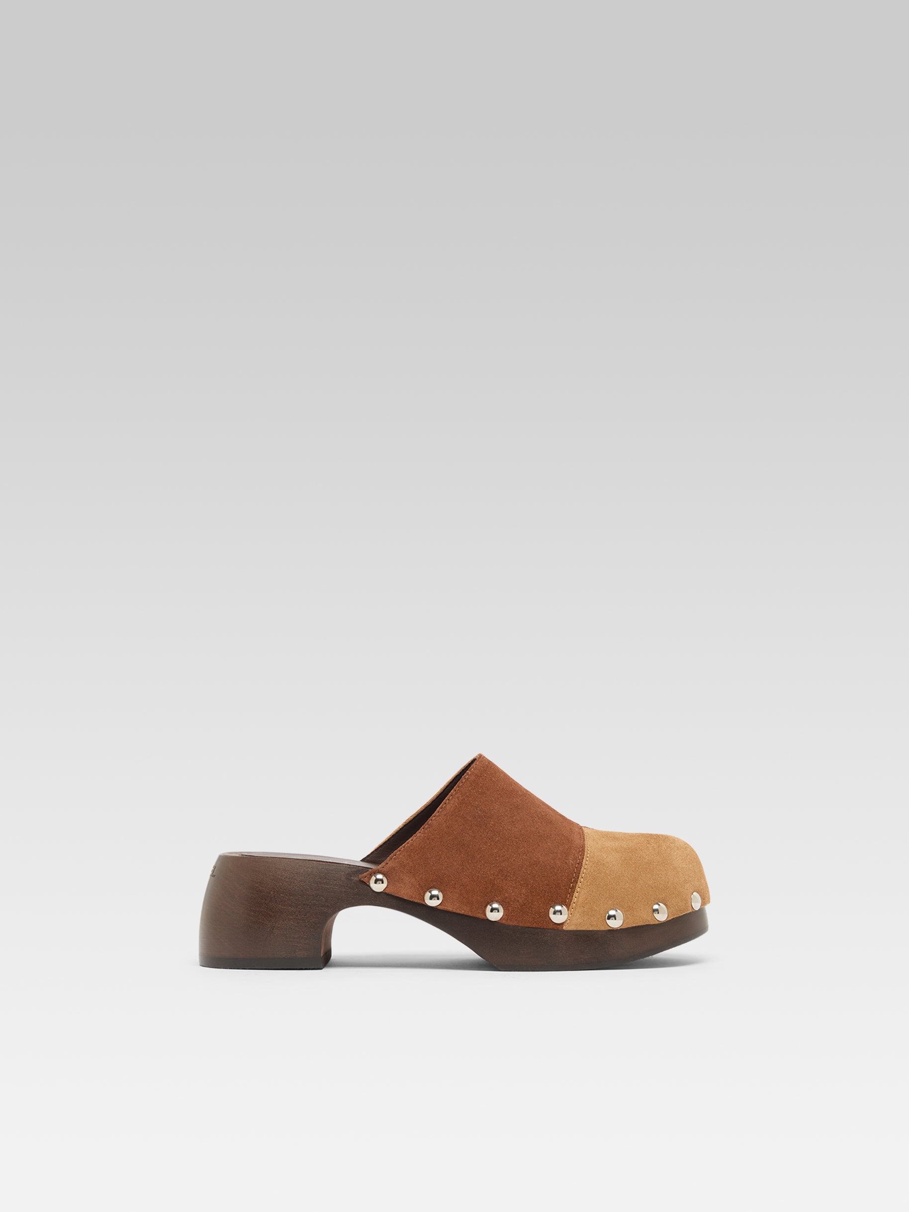 Ivy - Brown two-tone suede leather clog