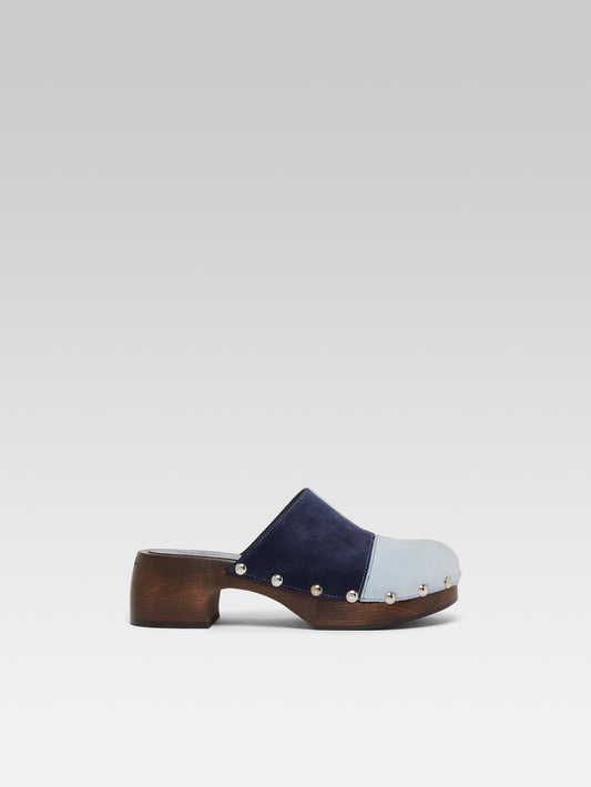 Ivy - Blue two-tone suede leather clog