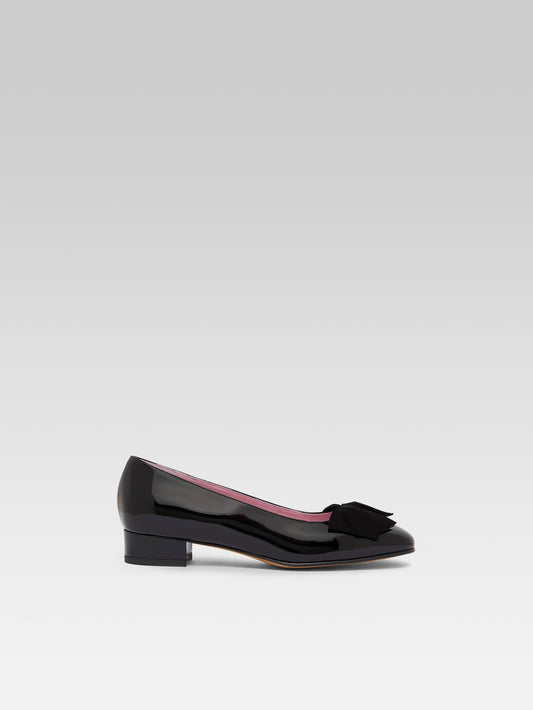 Princesse - Black patent leather ballet flats with velvet bow