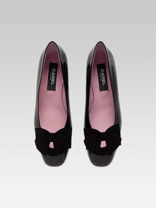 Princesse - Black patent leather ballet flats with velvet bow - Image number 4