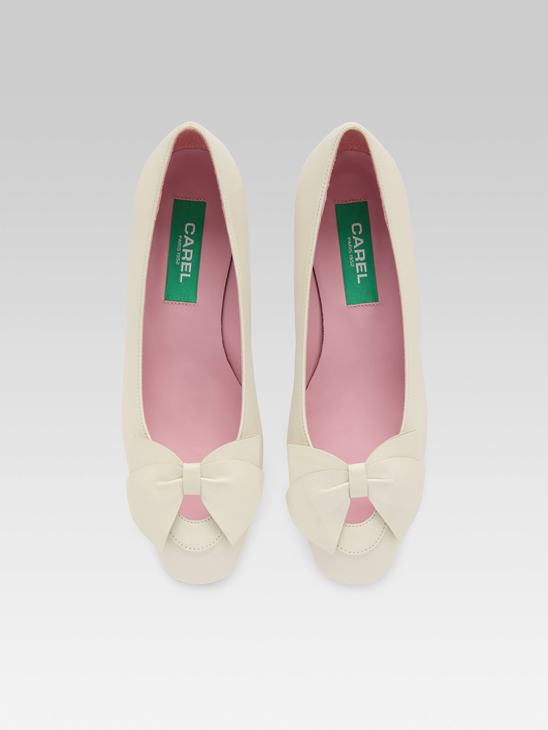 Princesse - Ivory upcycled leather ballet flats with bow - Image number 4