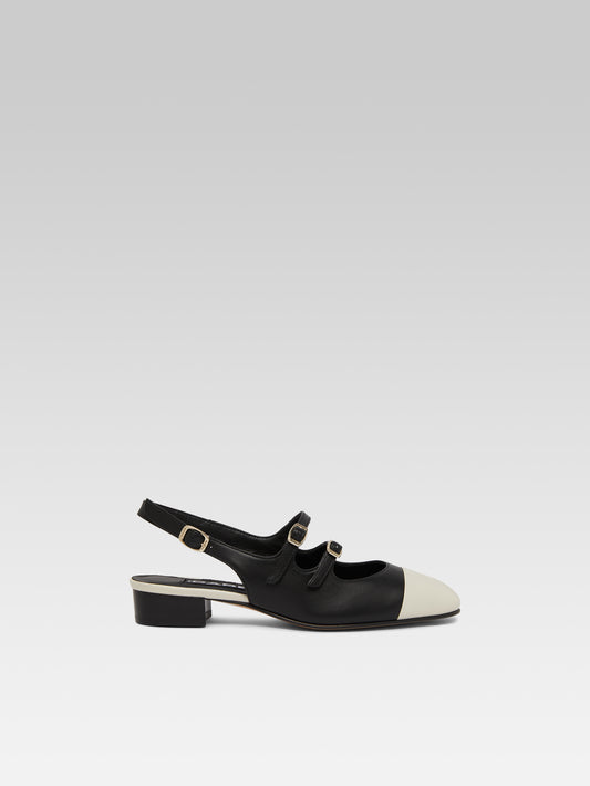 Abricot - Black and beige leather slingback Mary Janes