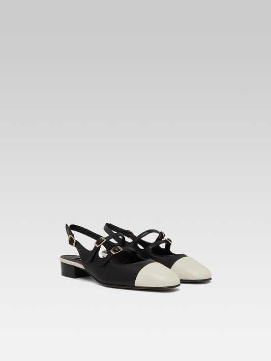 Abricot - Babies slingback cuir noir et beige - Image numéro 2