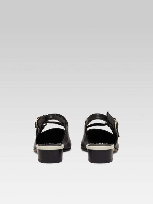 Abricot - Black and beige leather slingback Mary Janes - Image number 5