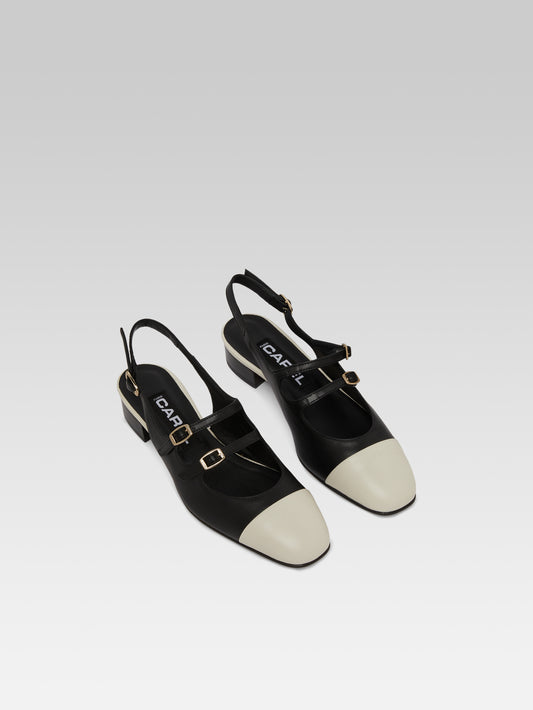 Abricot - Black and beige leather slingback Mary Janes - Image number 3