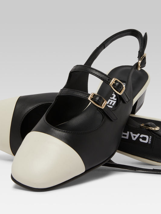 Abricot - Black and beige leather slingback Mary Janes - Image number 4