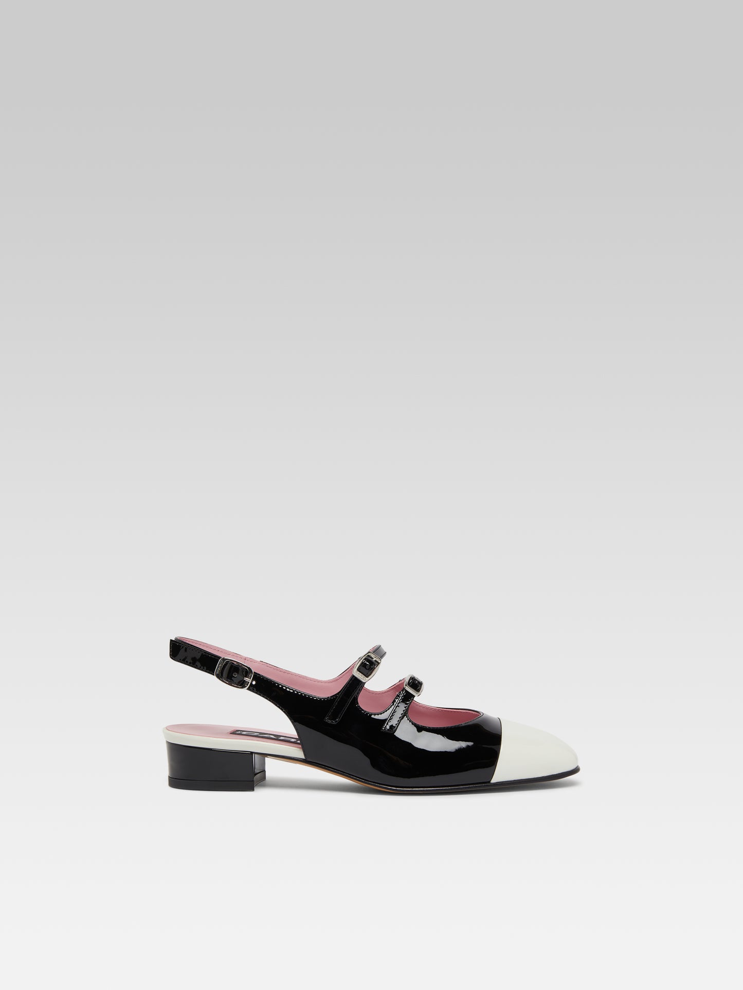 Abricot - Babies slingback cuir verni noir et ivoire