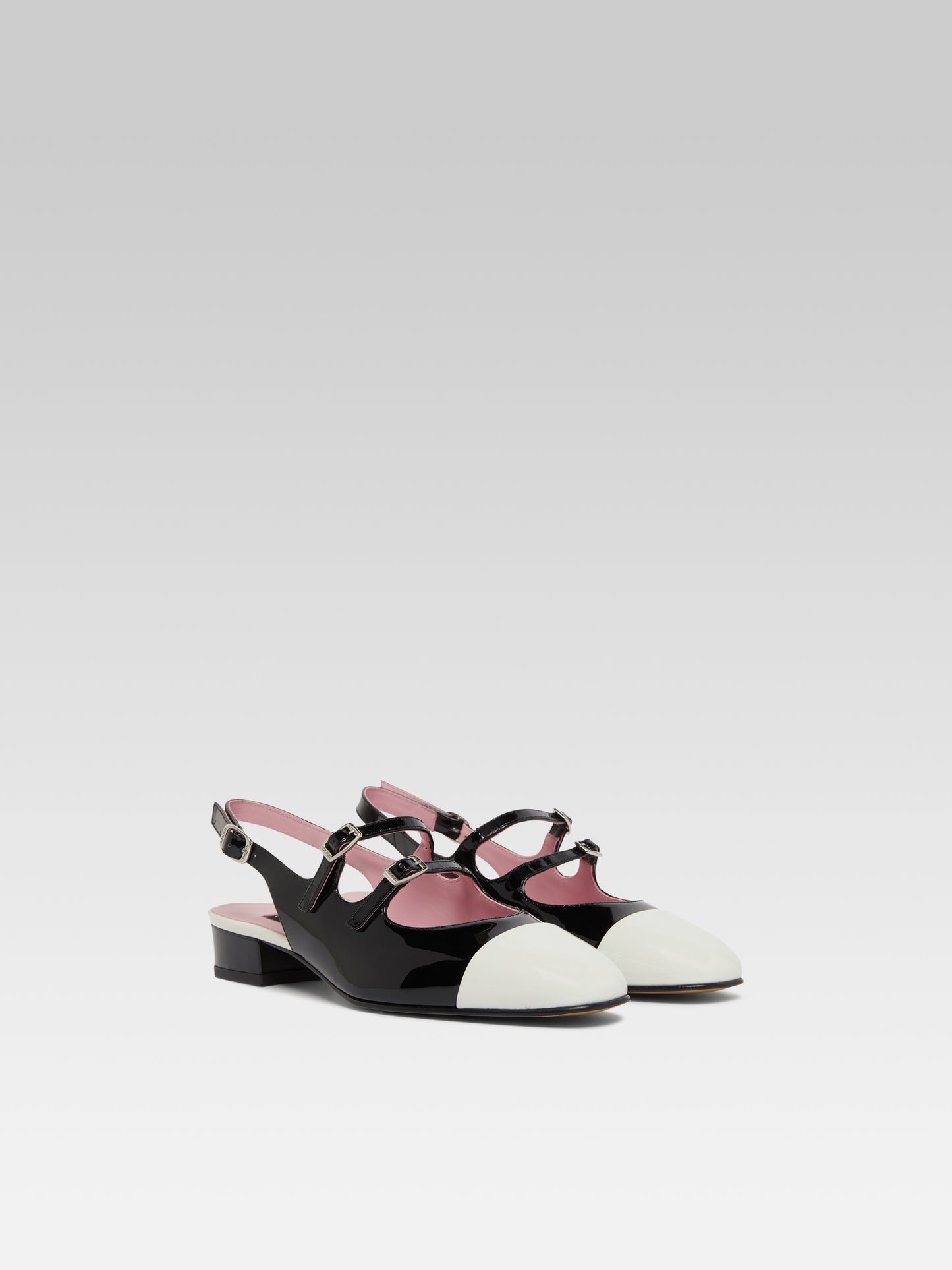 Abricot - Babies slingback cuir verni noir et ivoire