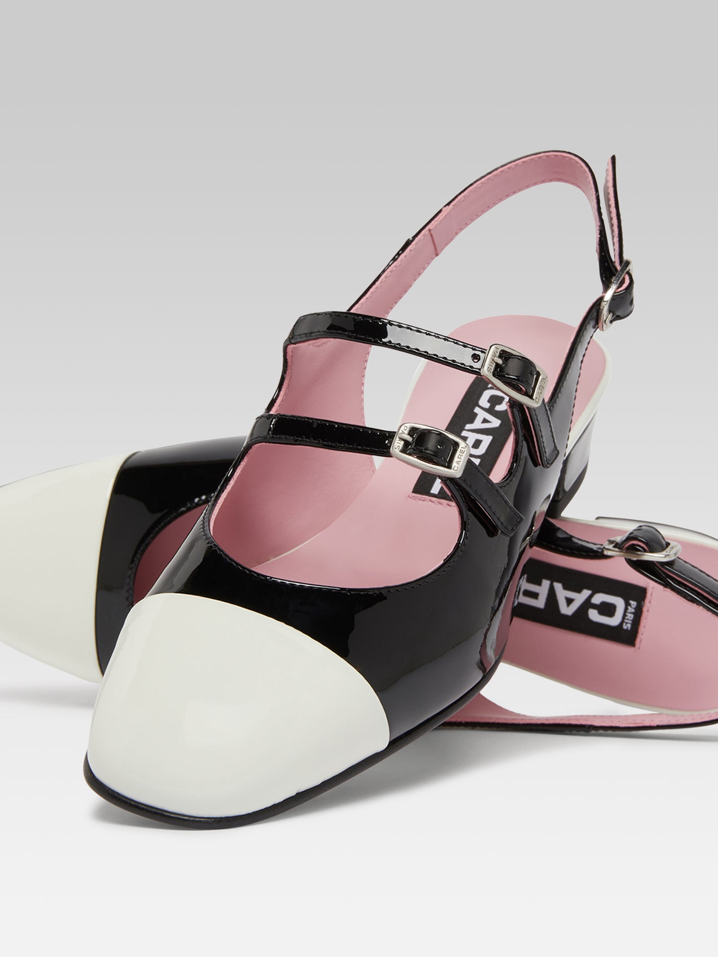 Abricot - Black and ivory patent leather slingback Mary Janes