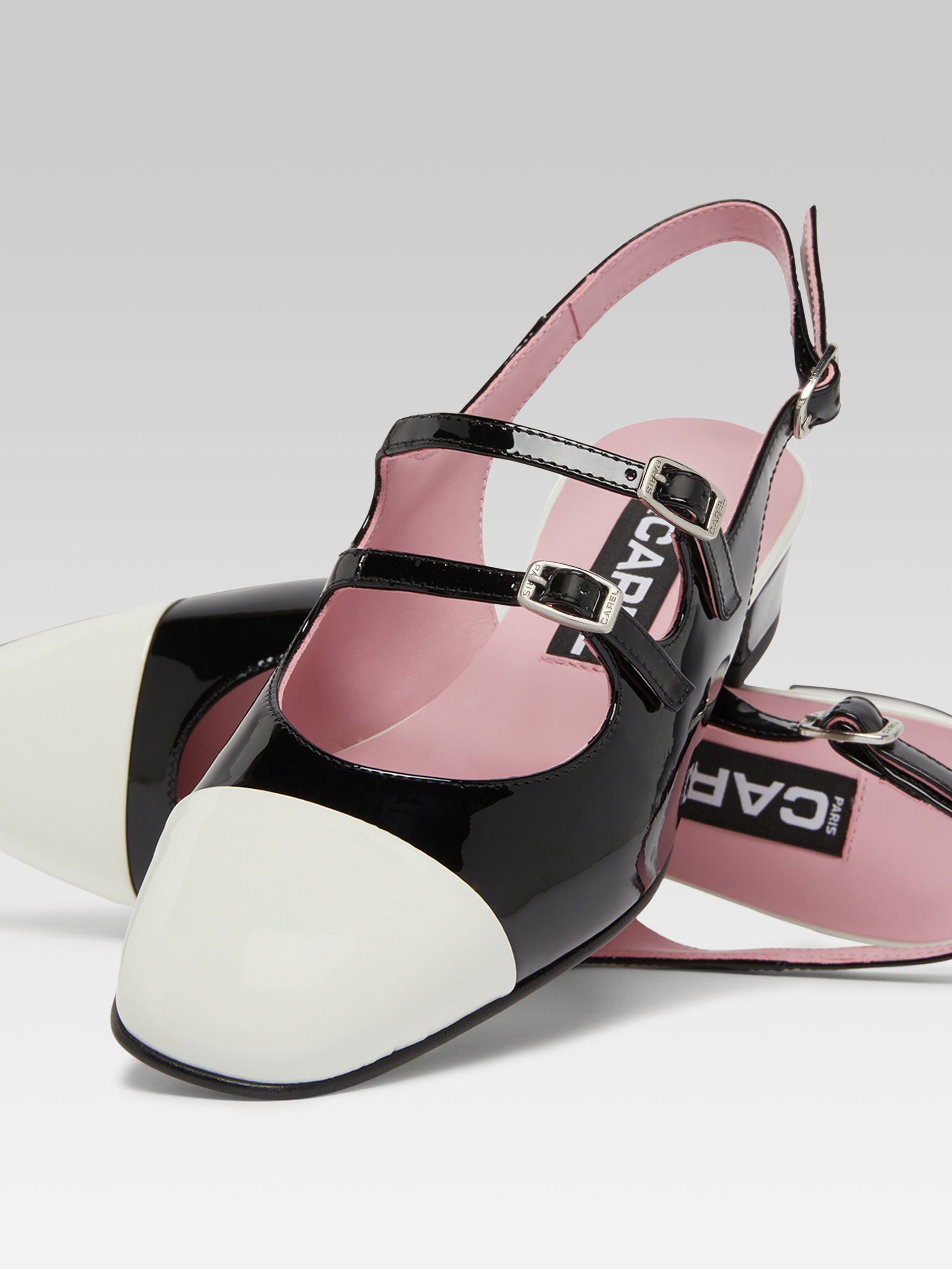 Abricot - Black and ivory patent leather slingback Mary Janes - Image number 4