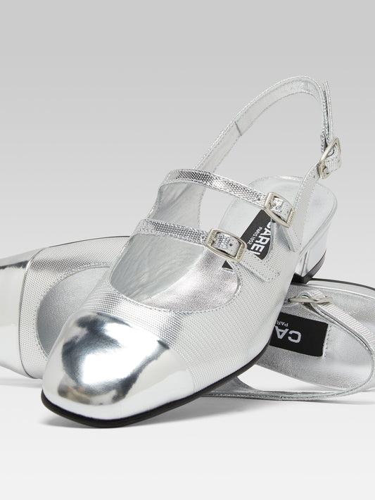 Abricot - Silver embossed leather slingback Mary Janes - Image number 4