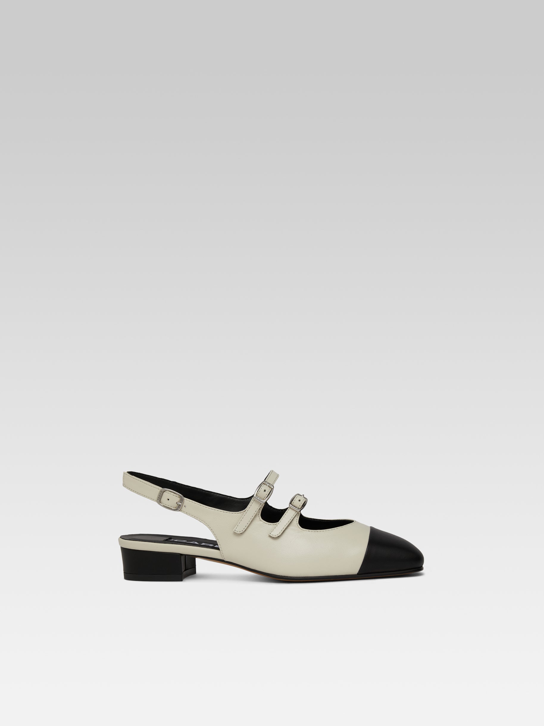 Abricot - Beige and black leather slingback Mary Janes