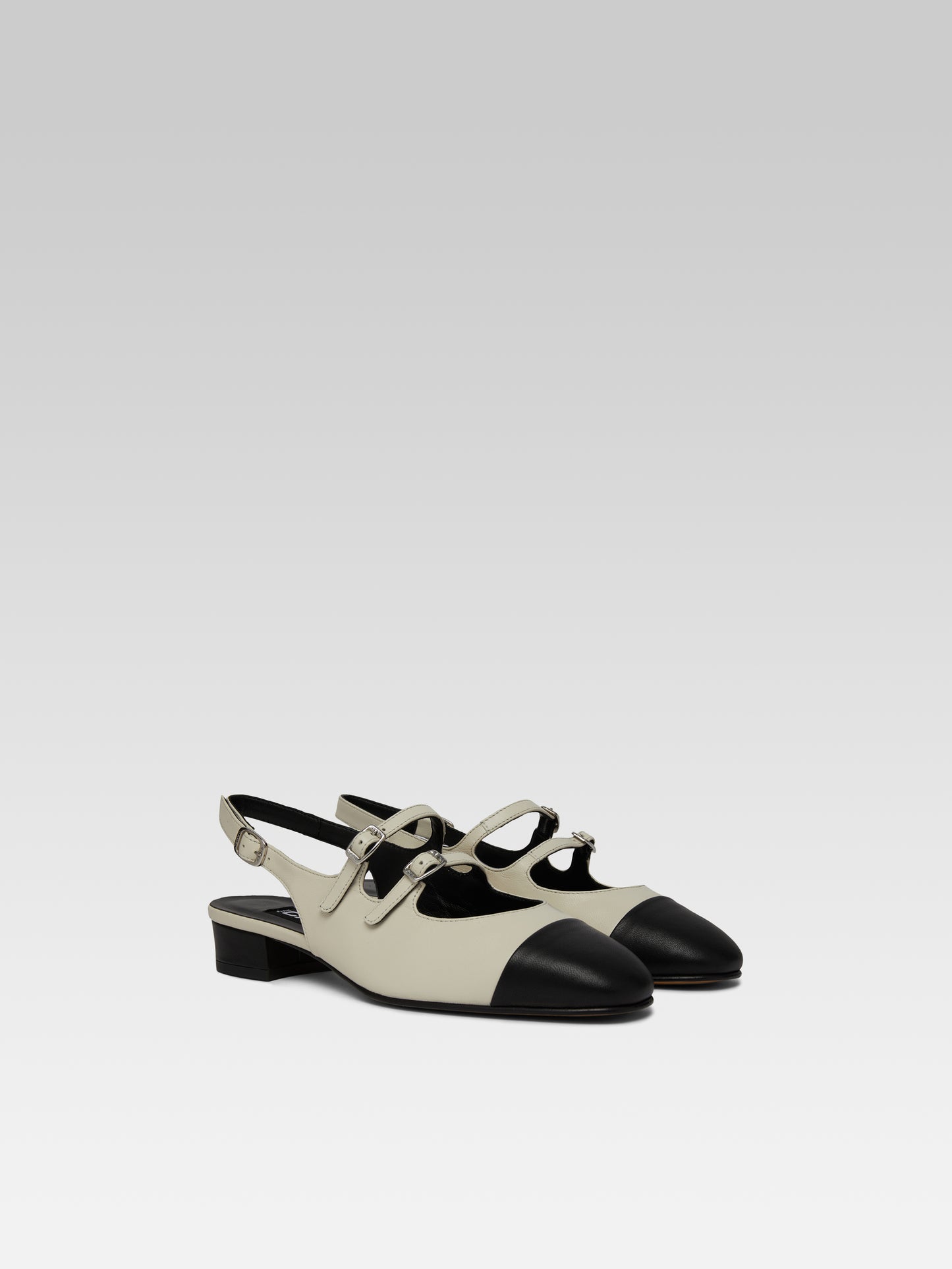 Abricot - Beige and black leather slingback Mary Janes