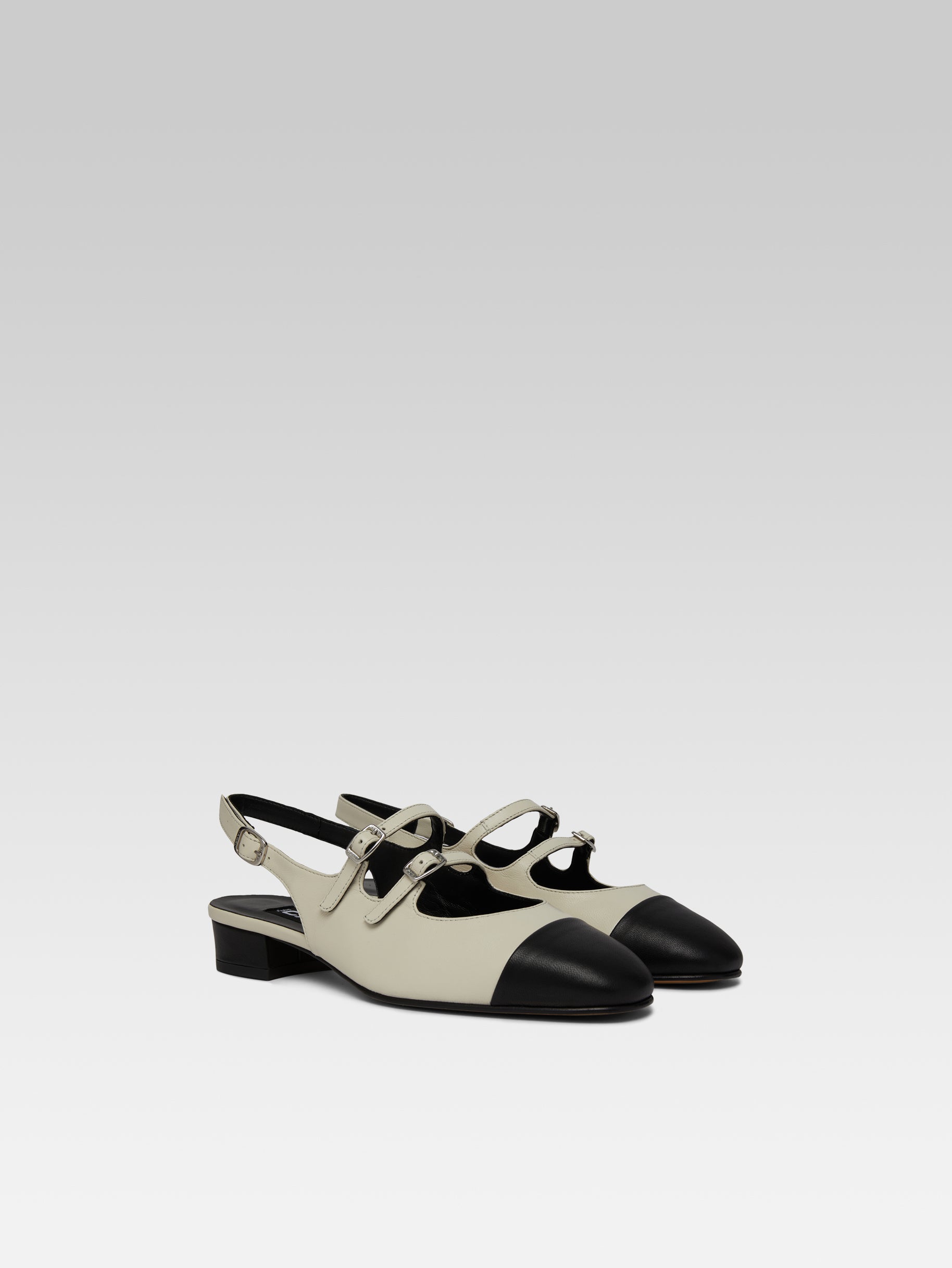 Abricot - Beige and black leather slingback Mary Janes - Image number 2