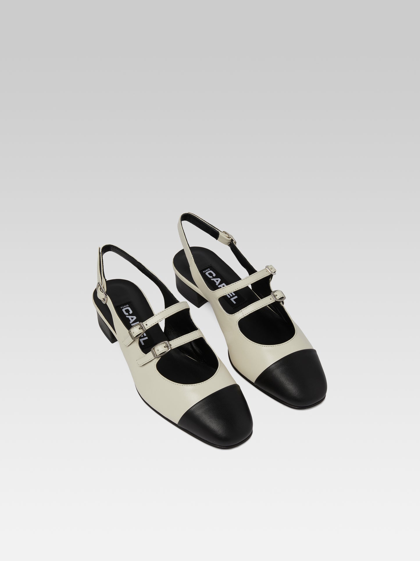 Abricot - Beige and black leather slingback Mary Janes