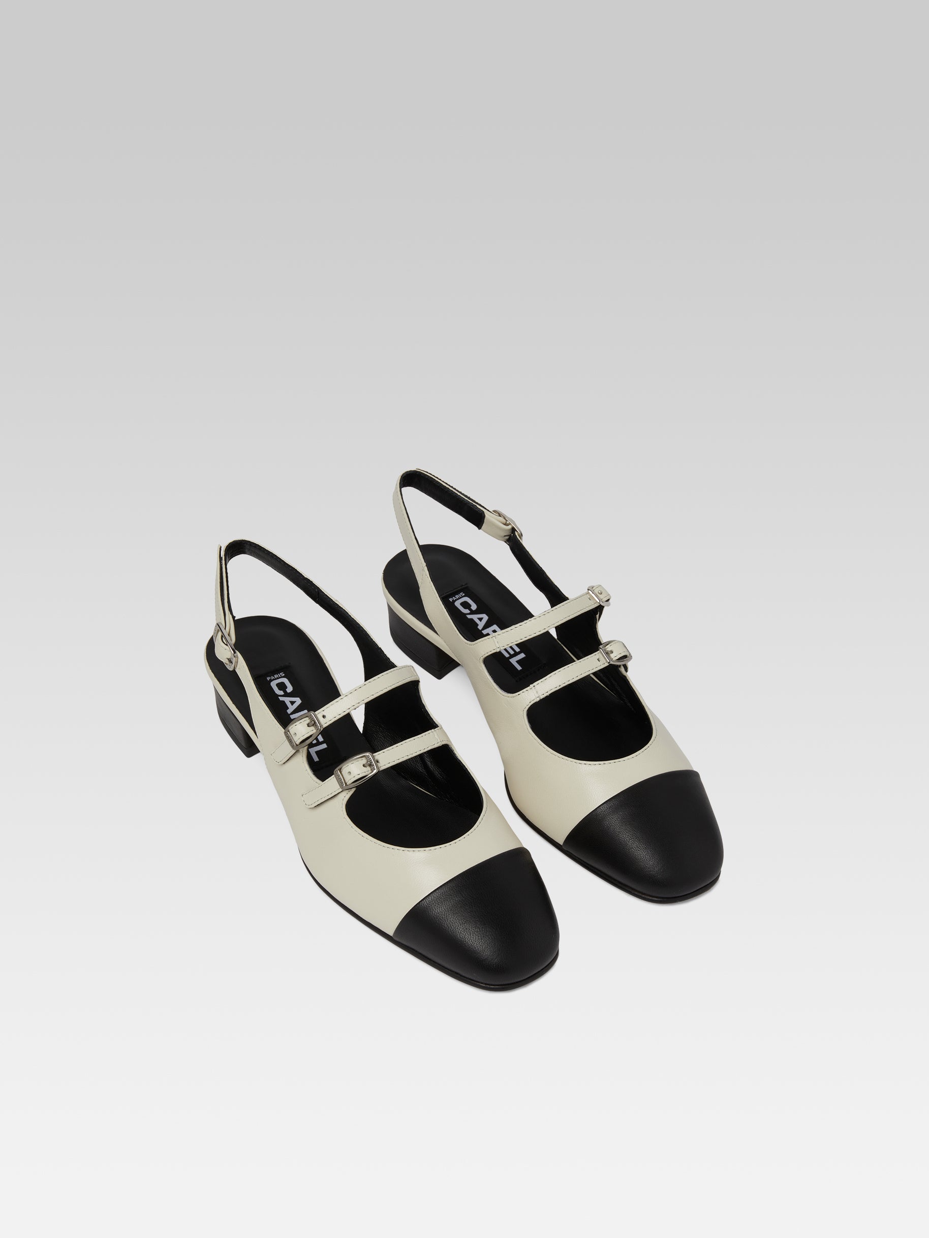 Abricot - Beige and black leather slingback Mary Janes - Image number 3