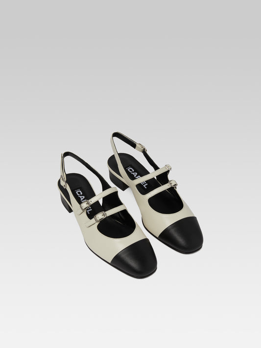 Abricot - Babies slingback cuir beige et noir - Image numéro 3