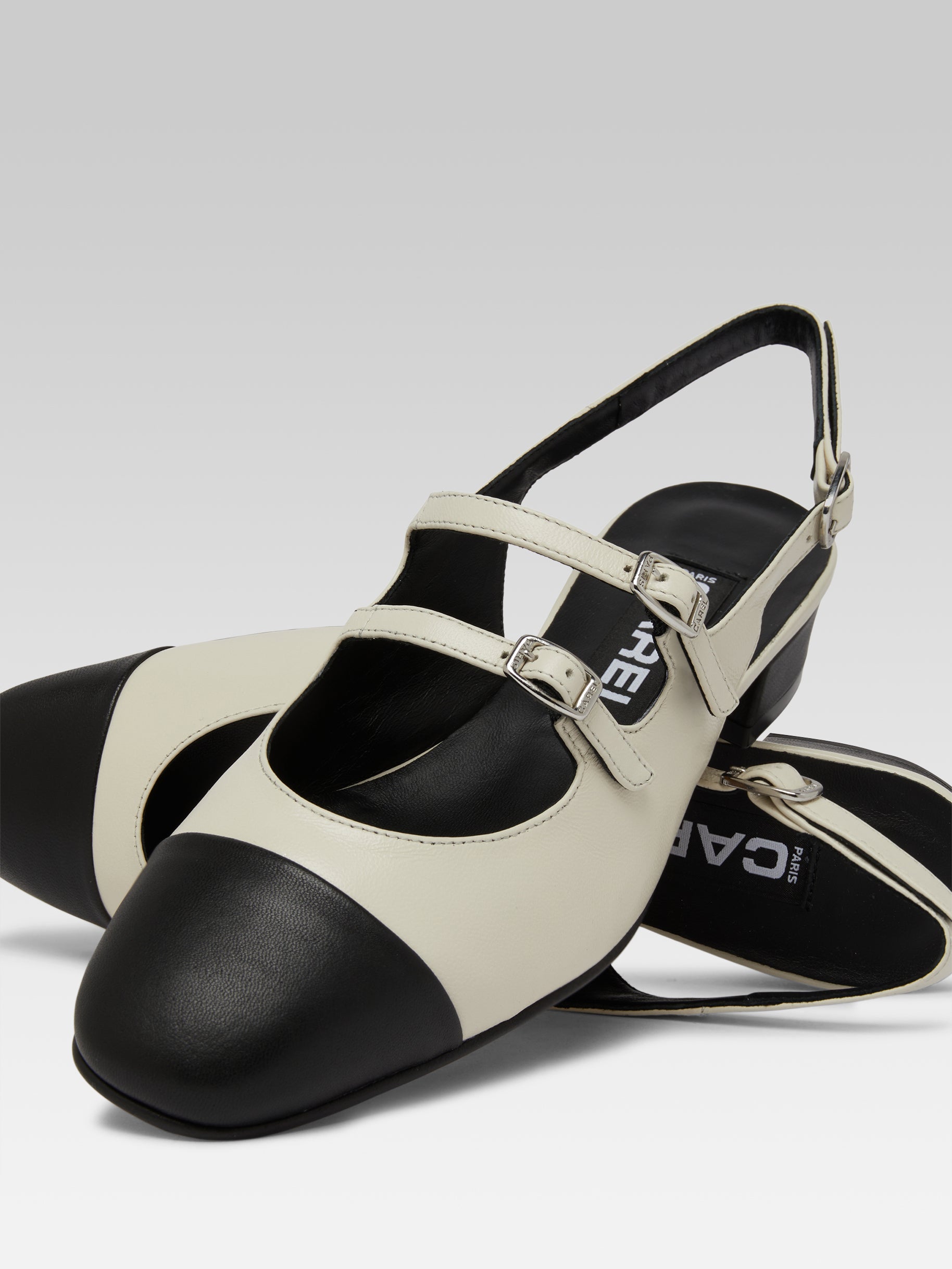 Abricot - Beige and black leather slingback Mary Janes - Image number 4