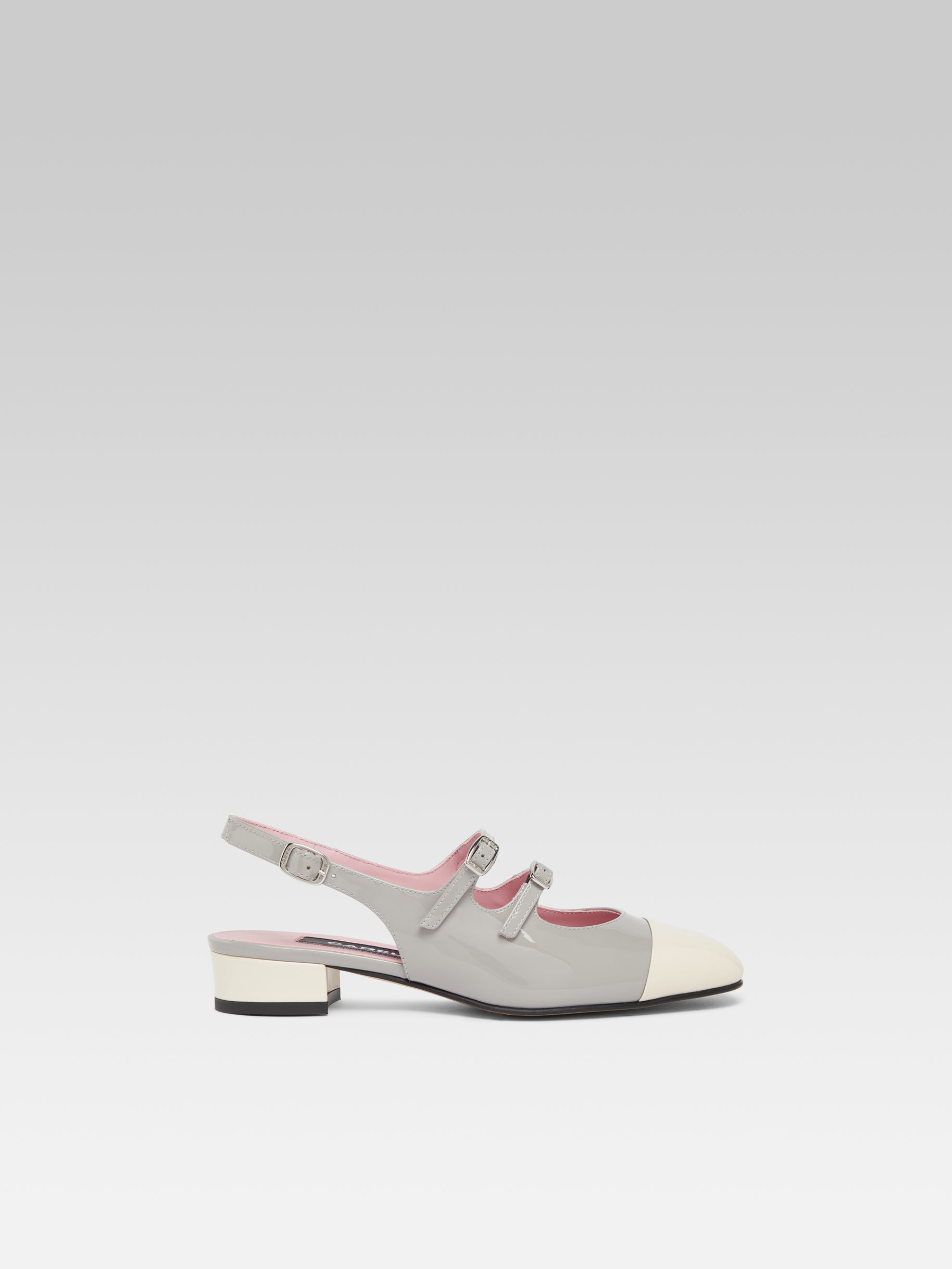 Abricot - Babies slingback cuir verni upcyclé gris et ivoire