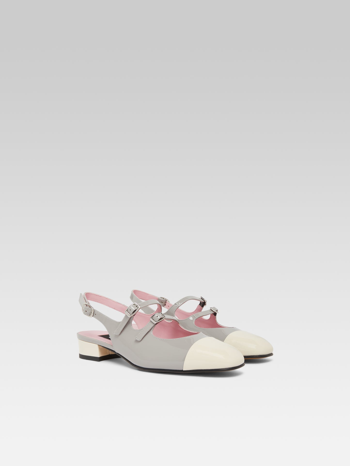 Abricot - Babies slingback cuir verni upcyclé gris et ivoire