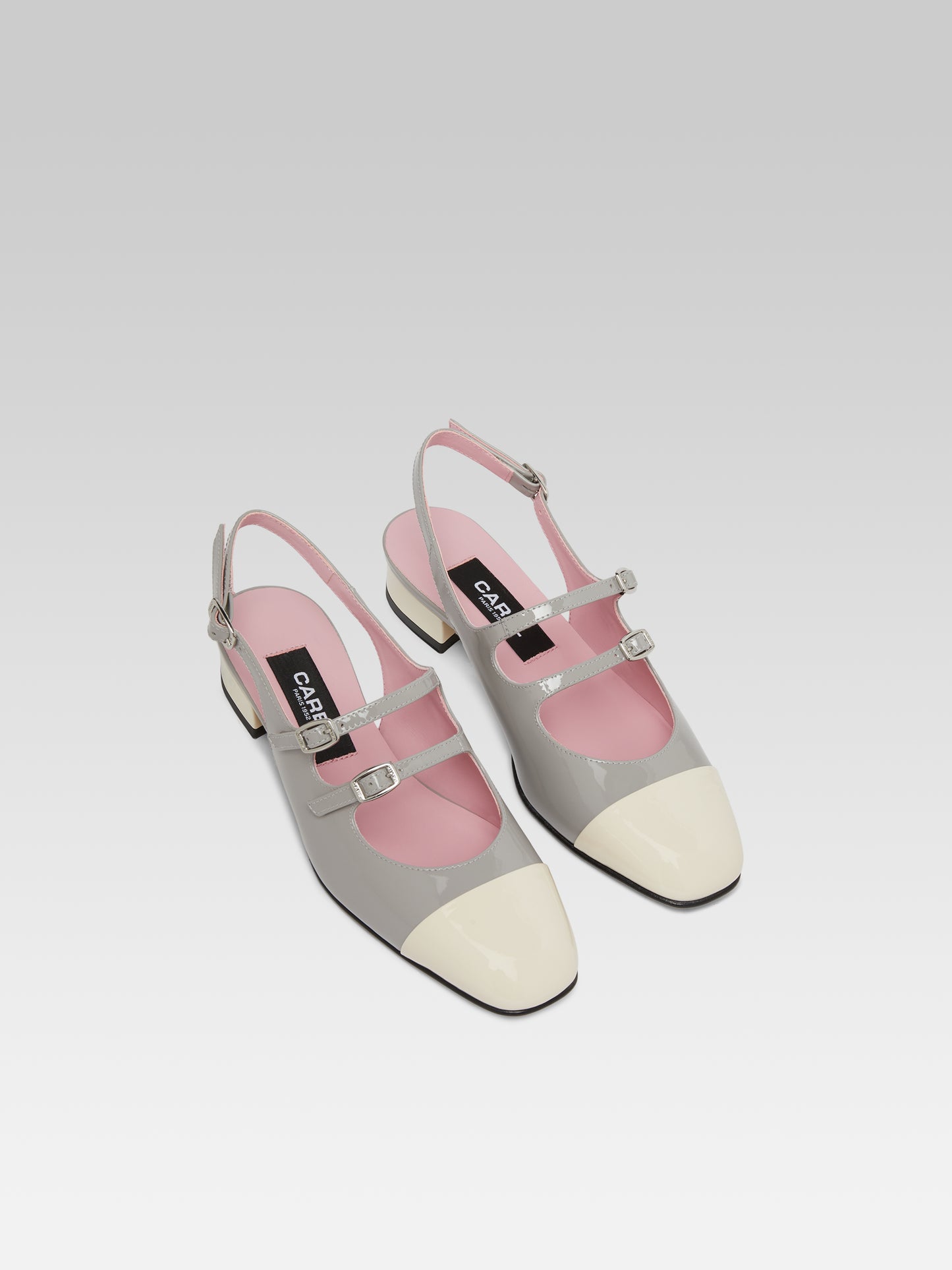 Abricot - Babies slingback cuir verni upcyclé gris et ivoire