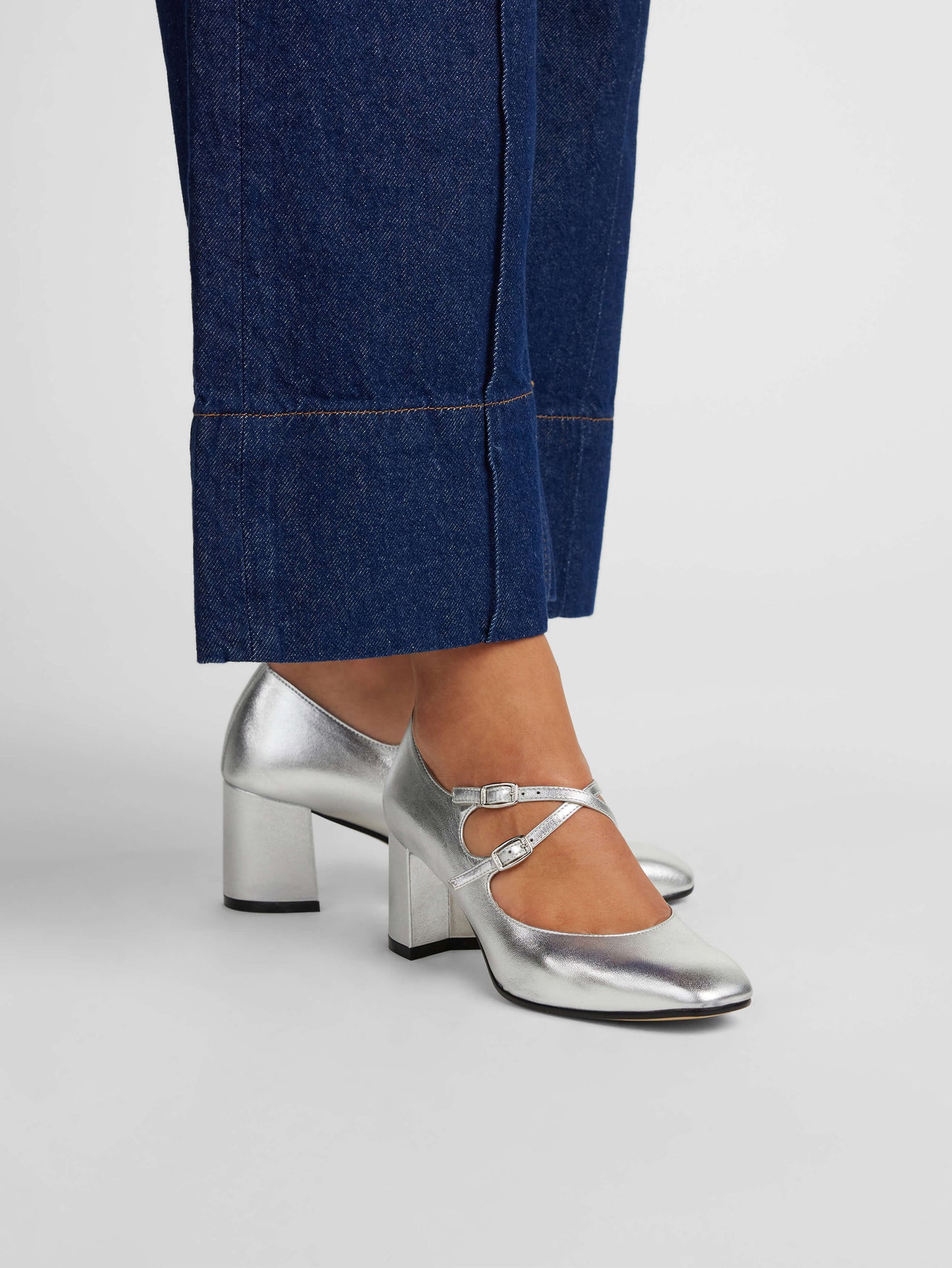 Alice - Silver leather Mary Janes pumps