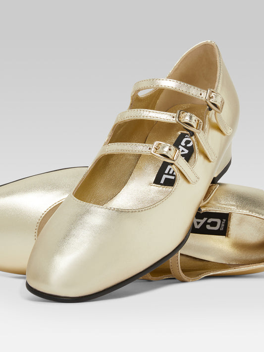 Ariana - Platinum laminated leather Mary Janes ballet-flats - Image number 6