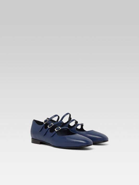 Ariana s - Navy blue leather Mary Janes ballet flats - Image number 2