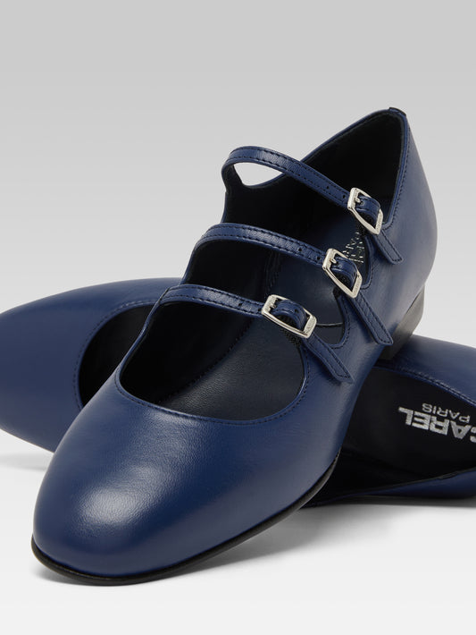 Ariana s - Navy blue leather Mary Janes ballet flats - Image number 4