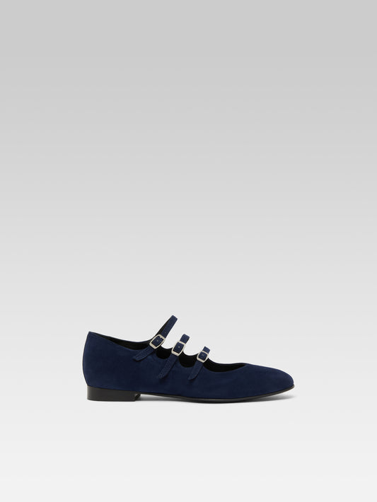 Ariana s - Ocean blue upcycled velvet leather Mary Janes ballet flats