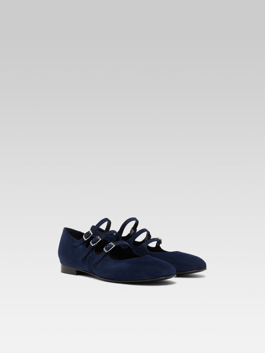 Ariana s - Ocean blue upcycled velvet leather Mary Janes ballet flats - Image number 2