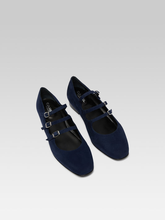 Ariana s - Ocean blue upcycled velvet leather Mary Janes ballet flats - Image number 3